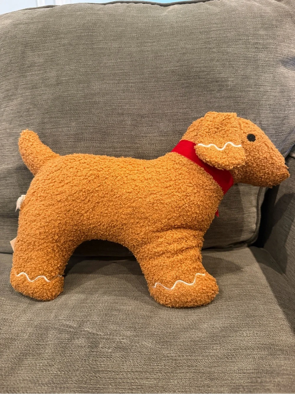 New! Gingerbread Brown Dog Pillow with Red Bow from Target Bullseye Playground